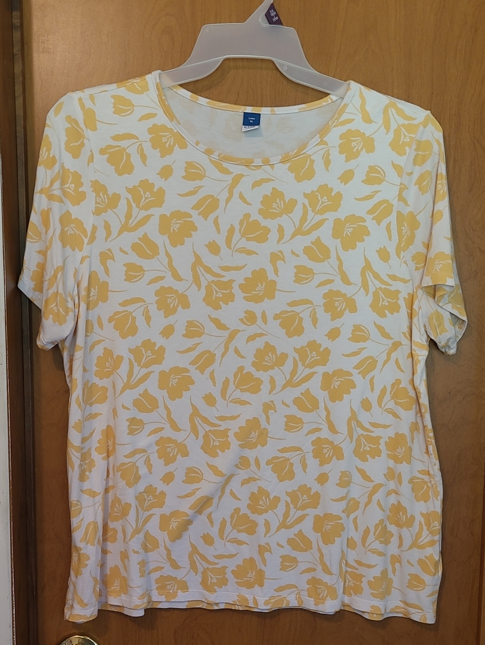 Old Navy White Short Sleeve Tee with Yellow Floral Print